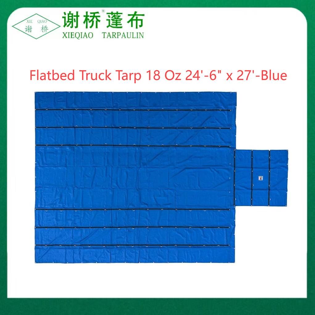Tarp trucail Flatbed 18oz 24 "-6" "x27" (8 "titim) -Blue