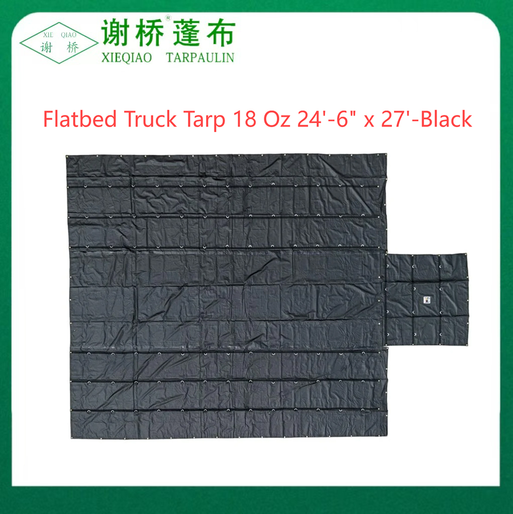 Tarp trucail Flatbed 18oz 24 "-6" "x27" (8 "titim) -Black